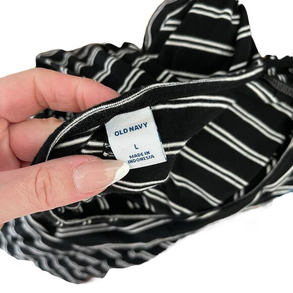 Old Navy Large Swing Dress Knit Long Sleeve Black Striped Rayon Stretch - Picture 2 of 7